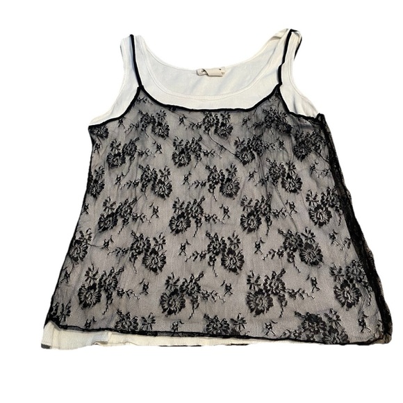 DKNY Black and White Lace Overlay Tank Top y2k 90s grunge goth vintage! Fun - Picture 1 of 3